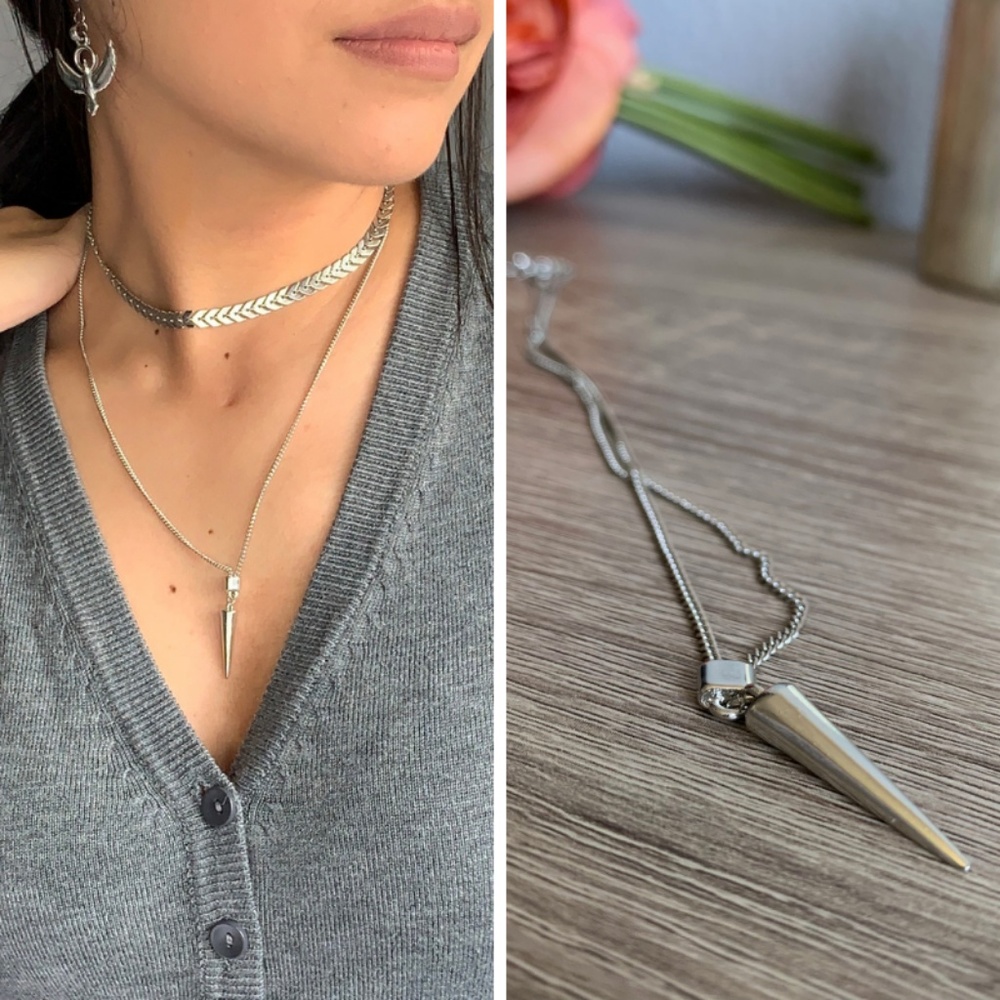 Silver-tone Necklace With Conical Pendant